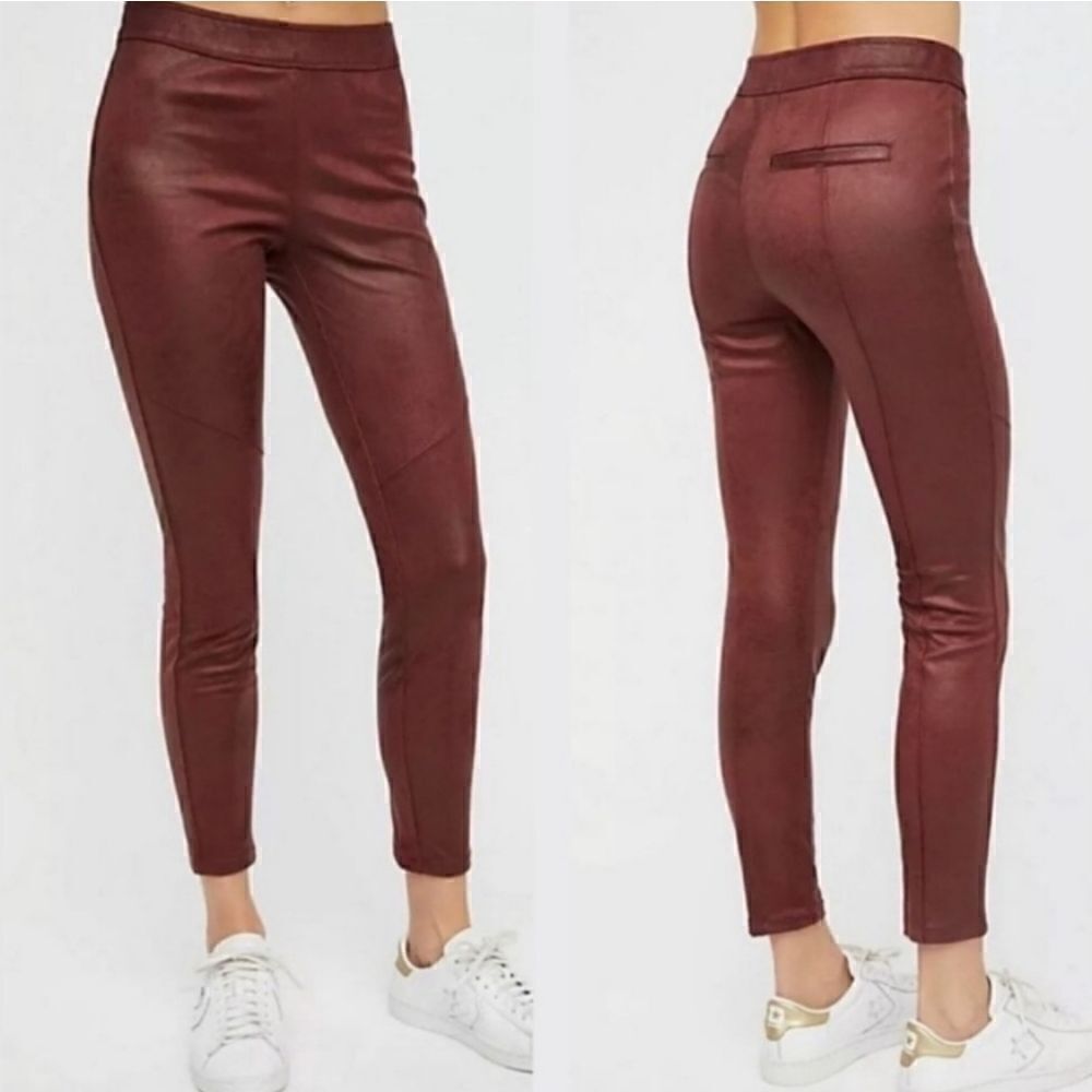 Free People Faux Leather Leggings Burgundy Size 26‎